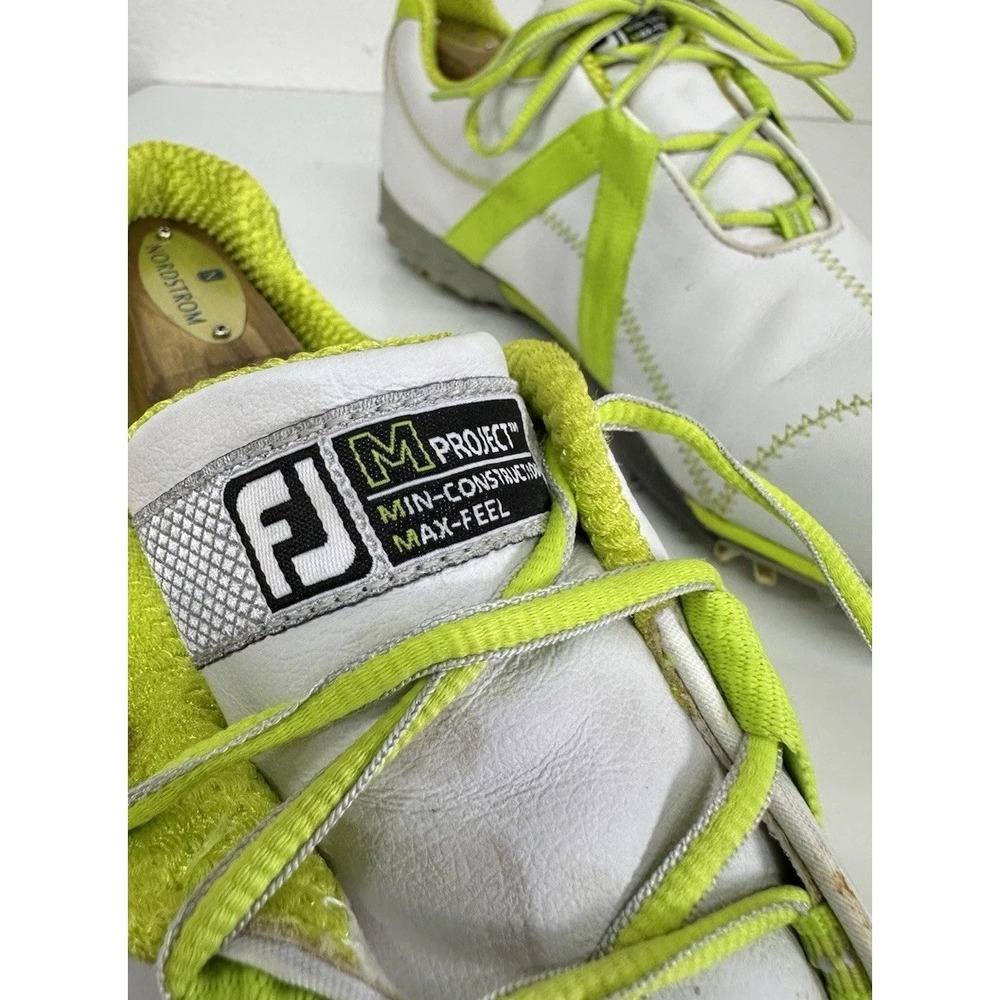 FOOT JOY FJ M PROJECT MEN'S SZ‎ 10 M WHITE LEATHER LIME GOLF SHOES SPIKES #55108 - Picture 7 of 9